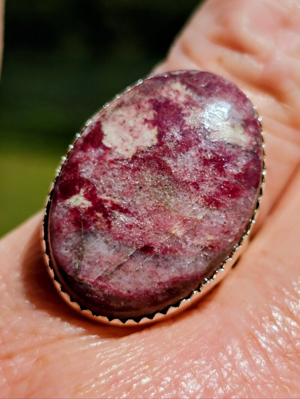 Pink Thulite Gemstone Ring In 925 Sterling Silver (Adjustable)